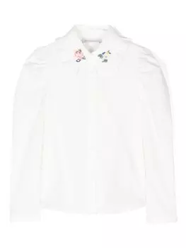 Monnalisa рубашка с цветочной вышивкой, белый