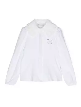 Monnalisa рубашка с кристаллами и оборками, белый
