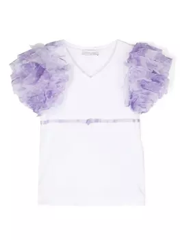 Monnalisa рубашка с оборками и V-образным вырезом, белый