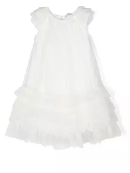 Monnalisa ruffled-detail short-sleeved dress, белый