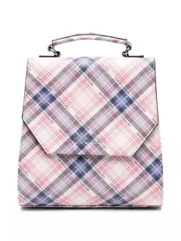 Monnalisa рюкзак в клетку тартан с логотипом, розовый