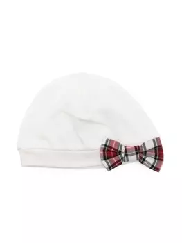 Monnalisa шапка бини с клетчатым бантом, белый
