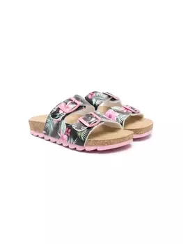 Monnalisa шлепанцы с цветочным принтом, розовый