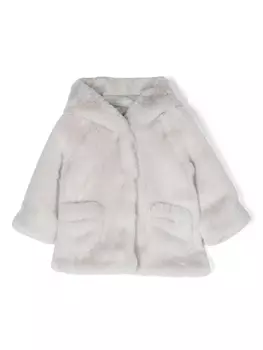 Monnalisa шуба из искусственного меха с капюшоном, серый