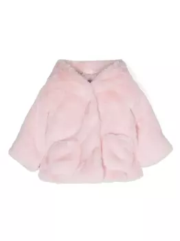 Monnalisa шуба из искусственного меха с капюшоном, розовый