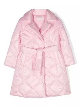 Monnalisa стеганое пальто с поясом и нашивкой-логотипом, розовый