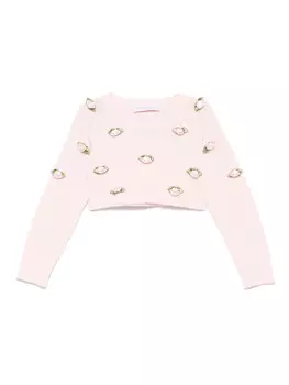 Monnalisa свитер с цветочной аппликацией, розовый