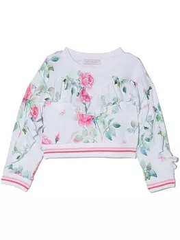 Monnalisa толстовка с цветочным принтом, белый