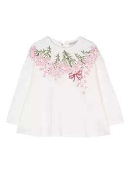 Monnalisa толстовка со стразами и цветочным принтом, белый