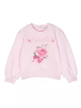Monnalisa толстовка со стразами и цветочным принтом, розовый