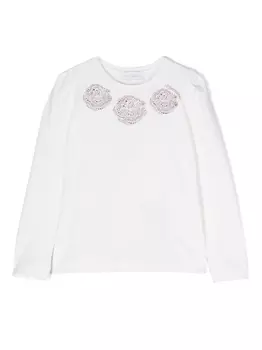 Monnalisa топ с длинными рукавами и стразами, белый