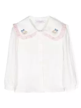 Monnalisa топ с оборками и вышивкой, белый