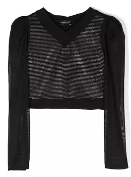 Monnalisa топ с V-образным вырезом и бисером, черный