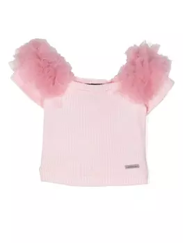 Monnalisa топ в рубчик с оборками, розовый
