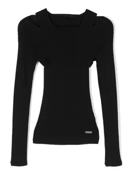 Monnalisa топ в рубчик с открытыми плечами, черный