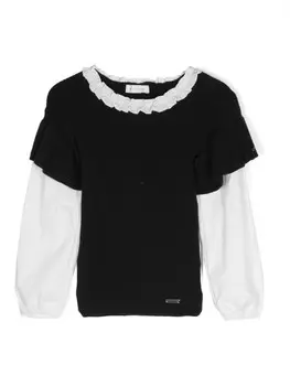 Monnalisa трикотажная футболка с оборками, черный