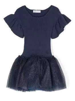 Monnalisa трикотажное платье с блестками, синий