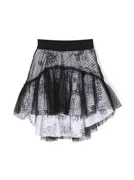 Monnalisa юбка из тюля пуэн-деспри с принтом, черный