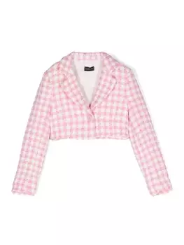 Monnalisa укороченный блейзер в ломаную клетку, белый