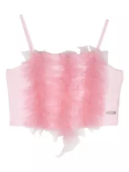 Monnalisa укороченный топ со вставками из тюля, розовый