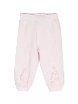 Monnalisa зауженные брюки с вышитым логотипом, розовый