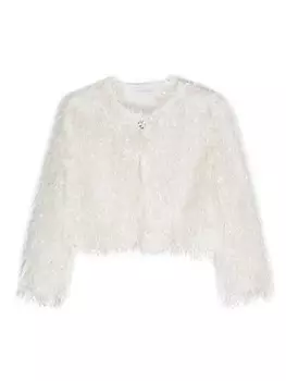 Monnalisa жакет с круглым вырезом и бахромой, белый