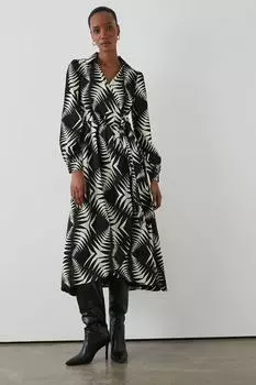 Моно-абстрактное атласное платье с запахом и воротником Debenhams, мультиколор