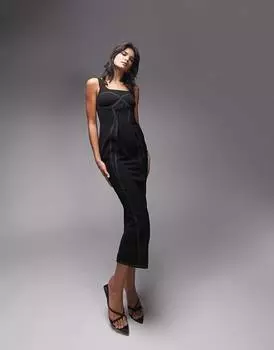 Моно-платье миди с контрастной строчкой Topshop