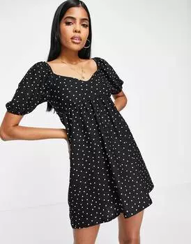 Моно-платье в горошек Miss Selfridge с v-образным вырезом и пышными рукавами