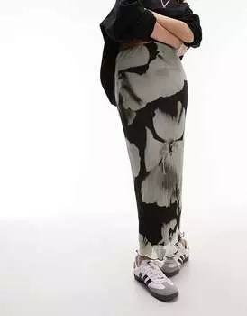 Моно-плиссированная юбка миди с цветочным принтом Topshop