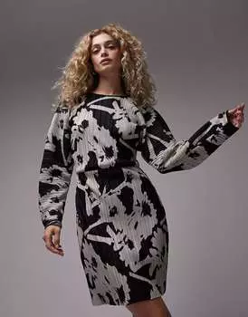 Моно-плиссированное мини-платье с объемными рукавами Topshop