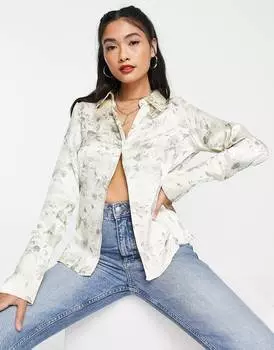 Монохромная приталенная рубашка Topshop с цветочным принтом