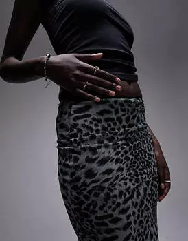 Монохромная сетчатая юбка миди с животным принтом Topshop Tall