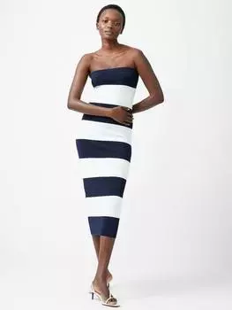 Монохромное облегающее трикотажное платье миди French Connection, цвет Summer White/Marine
