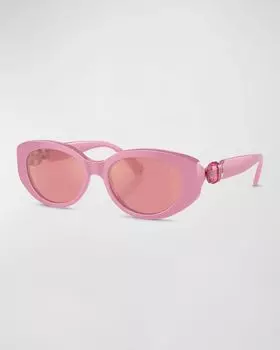 Монохромные овальные солнцезащитные очки из ацетата, украшенные кристаллами SWAROVSKI, цвет Pink