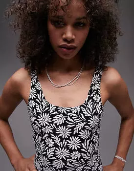 Монохромный купальник с овальной спинкой и абстрактным цветочным принтом Topshop Tall