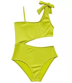 Монокини на одно плечо Splendid для больших девочек 7–16 лет, цельный комплект с бантом, зеленый