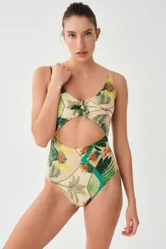 Монокини - Золотой - Цветочный принт Dagi
