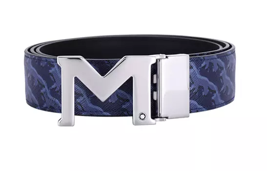 MONTBLANC Ремень мужской из коровьей кожи синего цвета, ширина 3,5 см