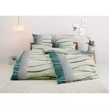 Моё домашнее постельное белье» Рену в размерах. 135x200 или 155x220 см", постельное белье из хлопка, графичное постельное белье с волнистым рисунком My Home, зеленый