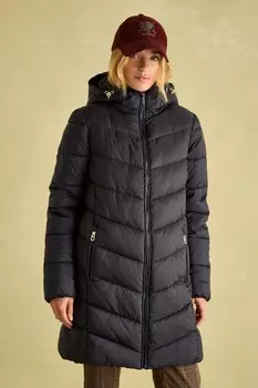 Moorsdale средней длины непромокаемое стеганое пальто Joules, черный