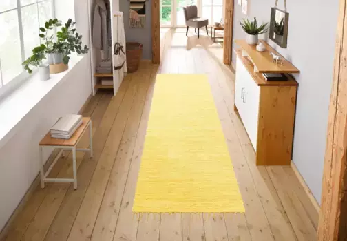 Моя домашняя дорожка "Ares", прямоугольная, ковровая дорожка, однотонная, сотканная вручную, с бахромой My home 70х250 см, цвет gelb