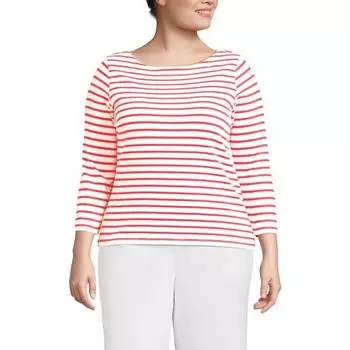 Морская водолазка с лодочкой для полных Lands' End, цвет ivory berry stripes