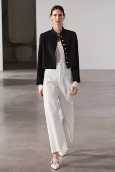 Морские джинсы прямого кроя с высокой посадкой и карманами ZARA, экрю