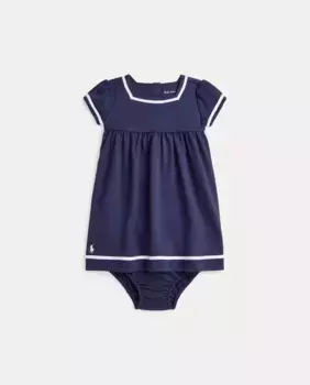 Морское платье для девочки с короткими рукавами Polo Ralph Lauren, тёмно-синий