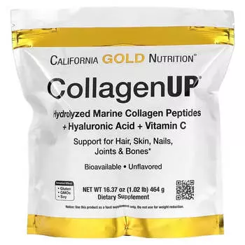 Морской гидролизованный коллаген с гиалуроновой кислотой и витамином C California Gold Nutrition CollagenUP, 464 гр