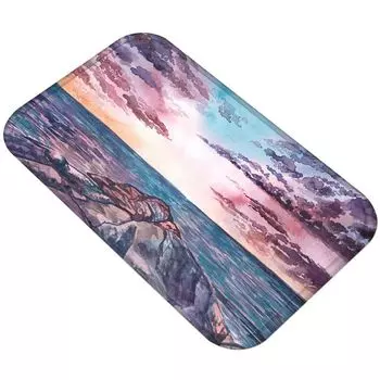 Морской горный лесной пейзаж Не-фитильный дверной коврик для кухни, ванной комнаты, напольный ковер-1 # Stuttg, мультиколор