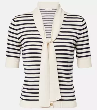 Морской свитер с полосками и воротником на завязках Frame, Navy Multi