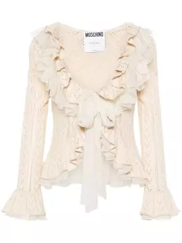 Moschino ажурный кардиган с оборками, нейтральный цвет