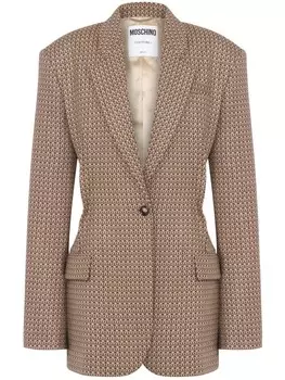 Moschino блейзер из вирджинской шерсти с логотипом, нейтральный цвет